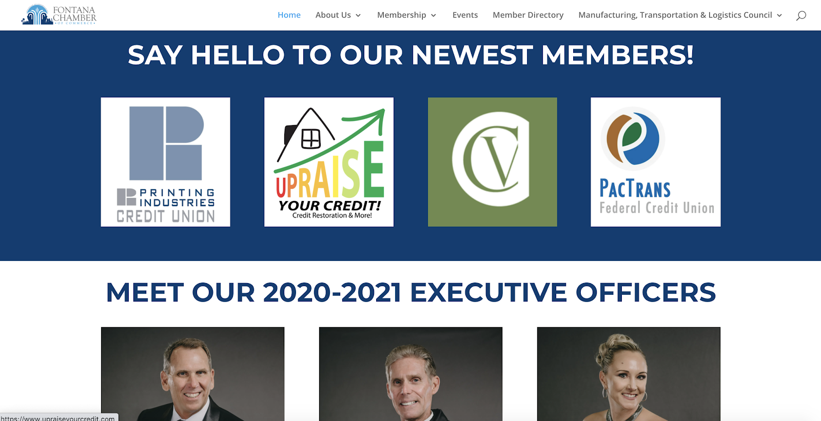 Fontana Chamber of Commerce that shows logos of new members under a banner reading "Say hello to our newest members!"