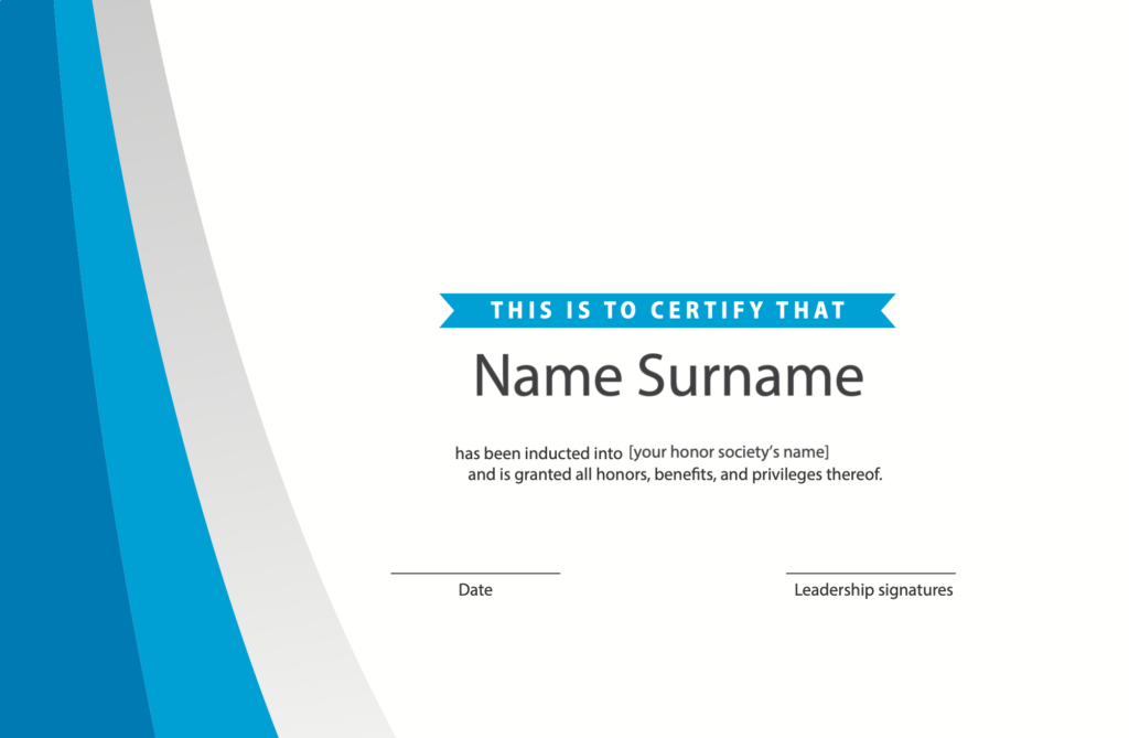 Honor society membership certificate
