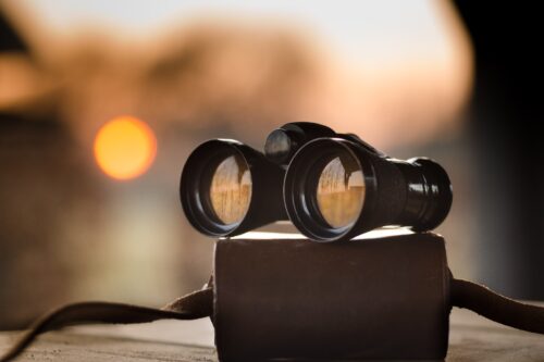 A pair of binoculars in front of a sunset background, reflecting how member directories can allow users to find what they are looking for.
