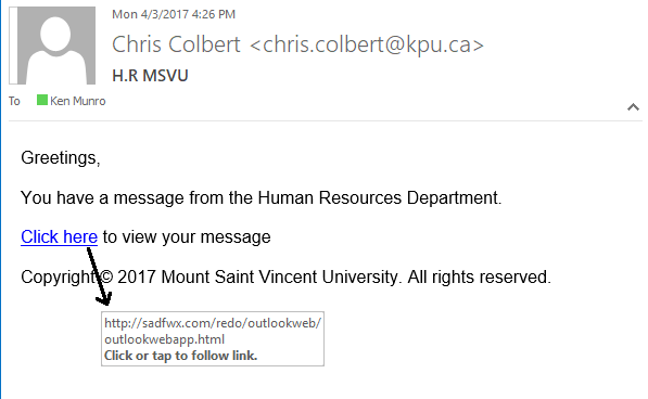 Example of a phishing scam email
