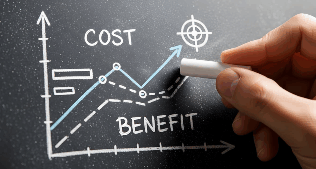 Cost vs benefit chart written in chalk