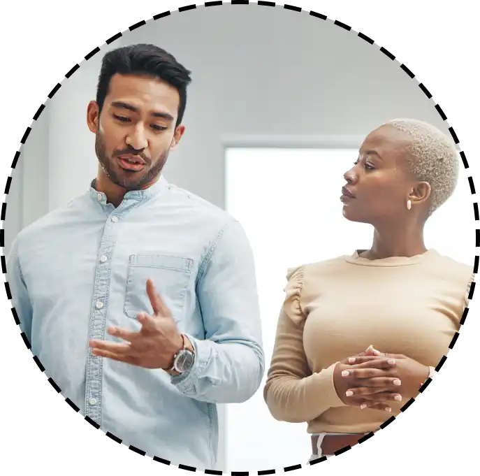 a simple conversation in an office